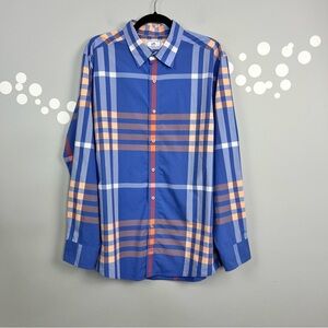 Southern Tide Trim Fit Plaid Button Down Shirt Blue Orange Men L
